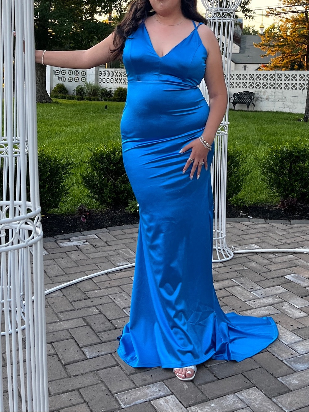 SHEIN Royal Blue Satin V-Neck Spaghetti Strap Prom Gown